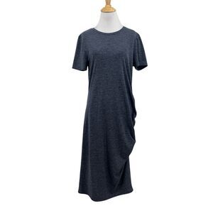 Treasure Bond Dress Womens L Large Blue Gray Side Short Sleeve Crew Ruched Tee